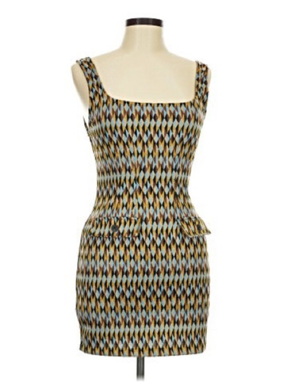Zara Geometric Mini Dress in Blue & Brown